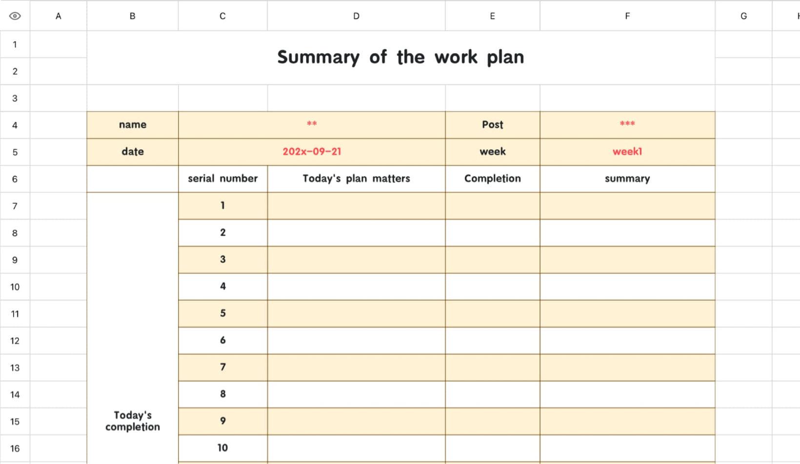 Summary of work plan